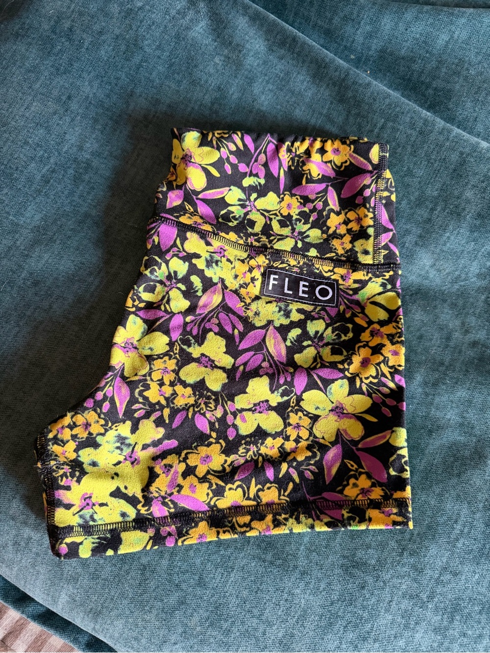 Fleo Women's Black Floral High-Waist Shorts with Yellow & Purple